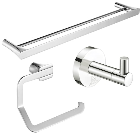 Anzzi 3-Piece Chrome Bathroom Accessories Set w/Towel Holder, Toilet Paper Holder and Robe Hook AC-AZSET3-CH
